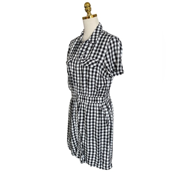Cece Women's Black & White Gingham Short Sleeve Button Front Shirt Dress Size 12 - Picture 6 of 10